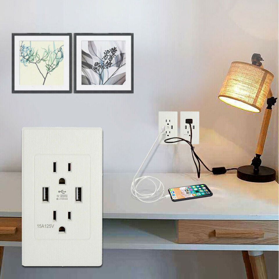 Dual USB Wall Outlet Fast Charger Port Socket Electrical Receptacles Panel Lot