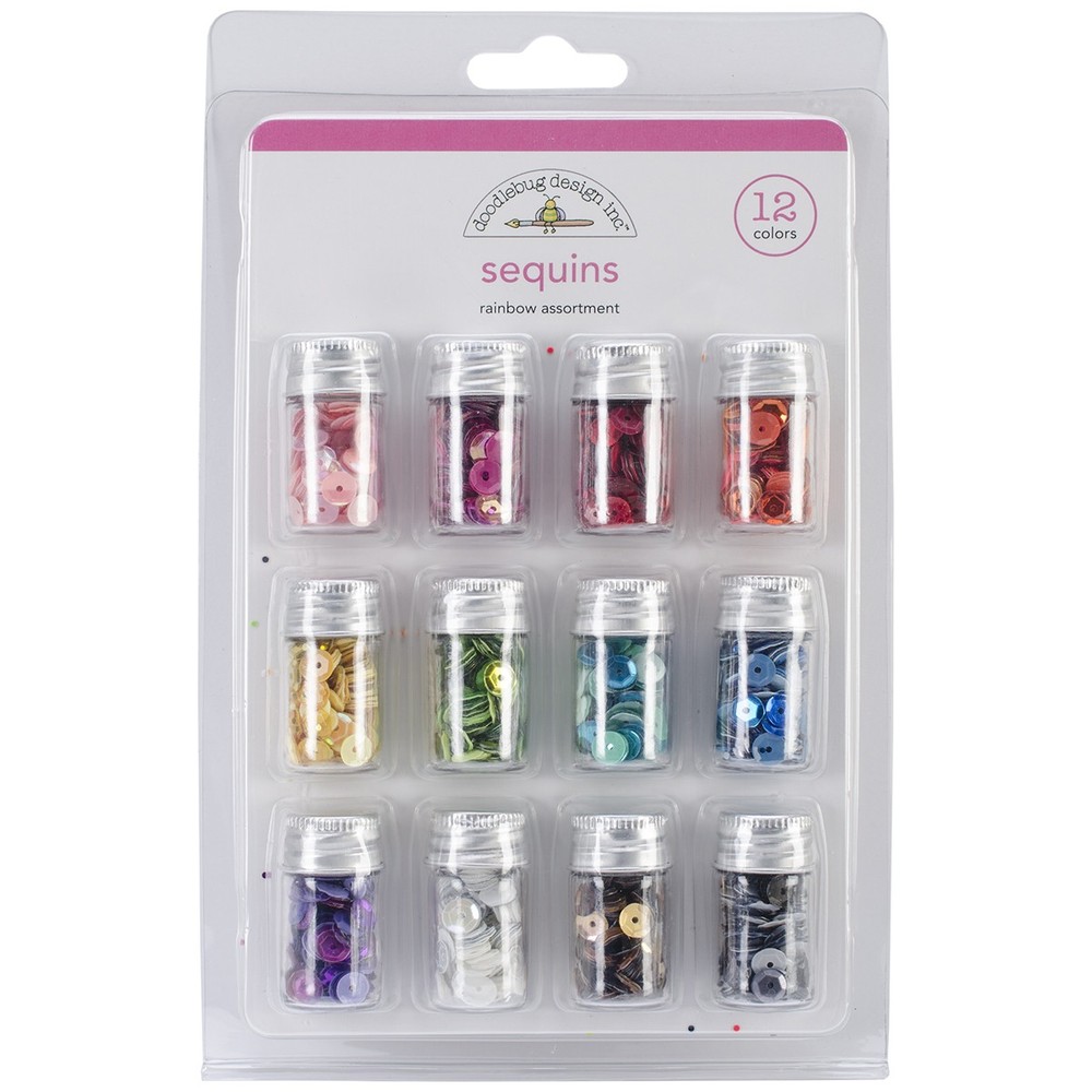Doodlebug Kraft In Color Assorted Sequins Rainbow - 12 Colors