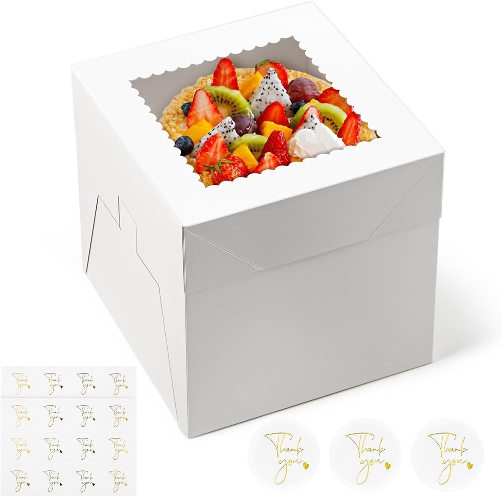 Cake Boxes, x 8 Inches Tall Bakery Box with Window and Stiers,