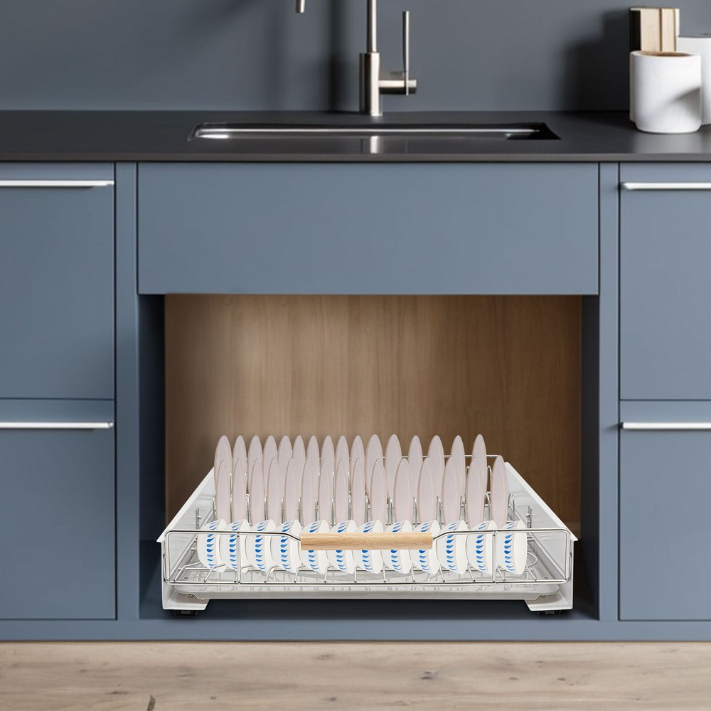 Modern Pull Out Drawer&Bottom-Mounted Slide Out Storage Shelf Silver, White New