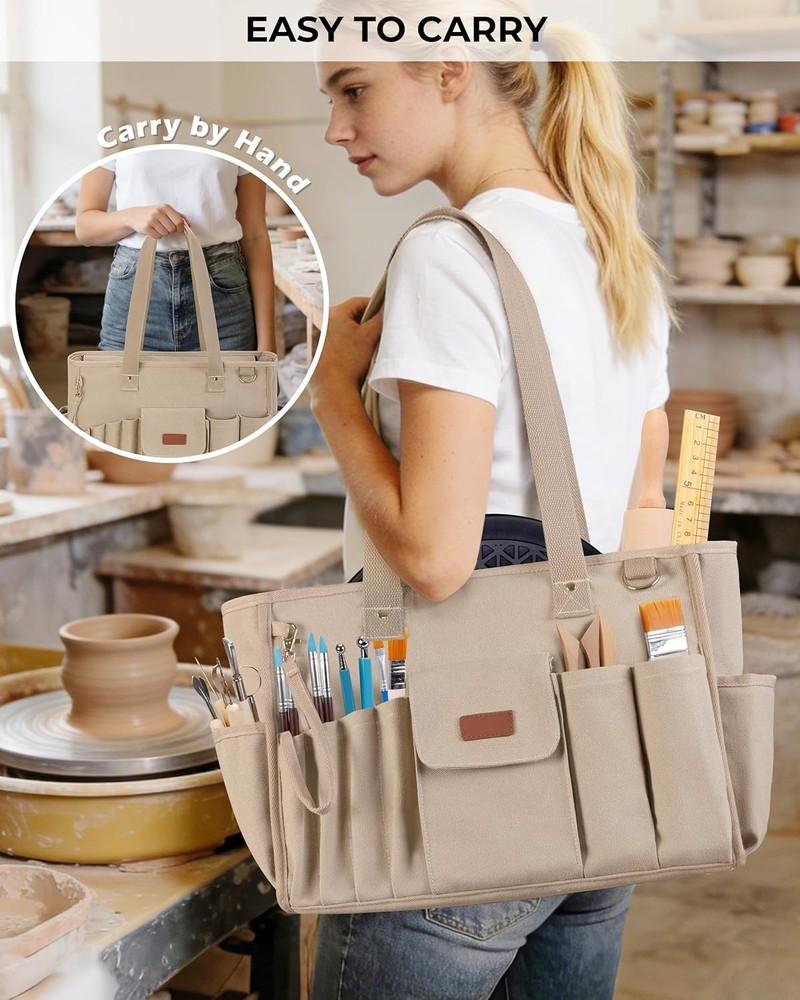 Durable Canvas Pottery Tool Bag with Multiple Pockets for Ultimate Organization