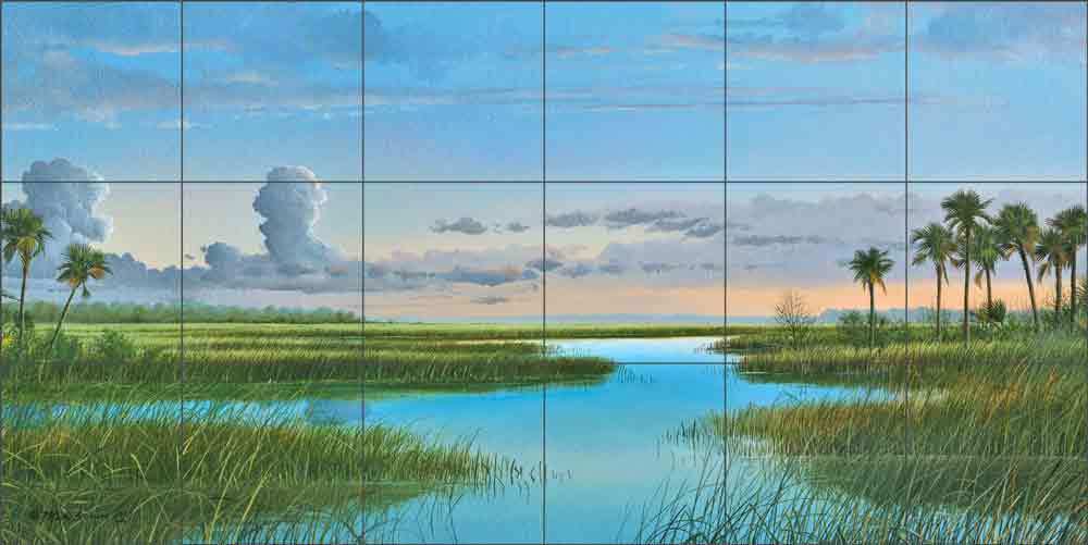 Sunset Tile Backsplash Mike Brown Intercoastal Waterway Ceramic Mural  MBA034