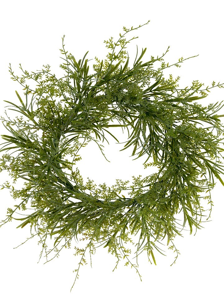Artificial 14" flocked grassy mixed candle ring