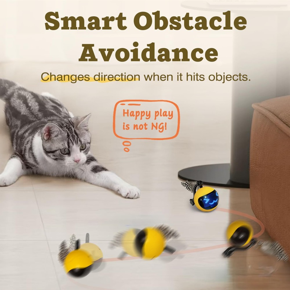 Moving Ball Cat Toy with Feather Tail Remote Control Interactive Kitten Toy