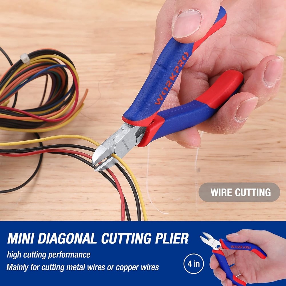 WORKPRO Mini Pliers Set, 3-Piece Small Pliers Tool Kit Includes 4” Diagonal Pl