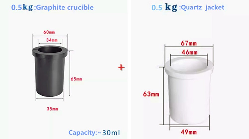 Graphite Crucible + Quartz Crucible Jacket Kit Gold&Silver Melting Refining Tool