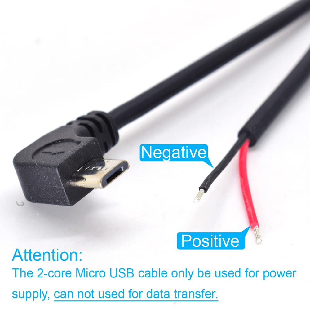 5PCS Angle 90D Micro 2 Wire Pigtail Cable - Micro USB Male to Open-End - 30Cm/1