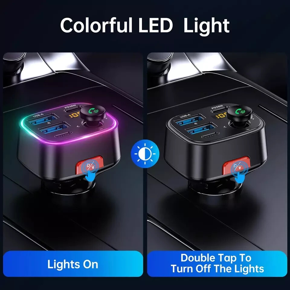 Syncwire Bluetooth 5.3 FM Transmitter Car Adapter 48W(PD 36W & 12W)[Light Switch