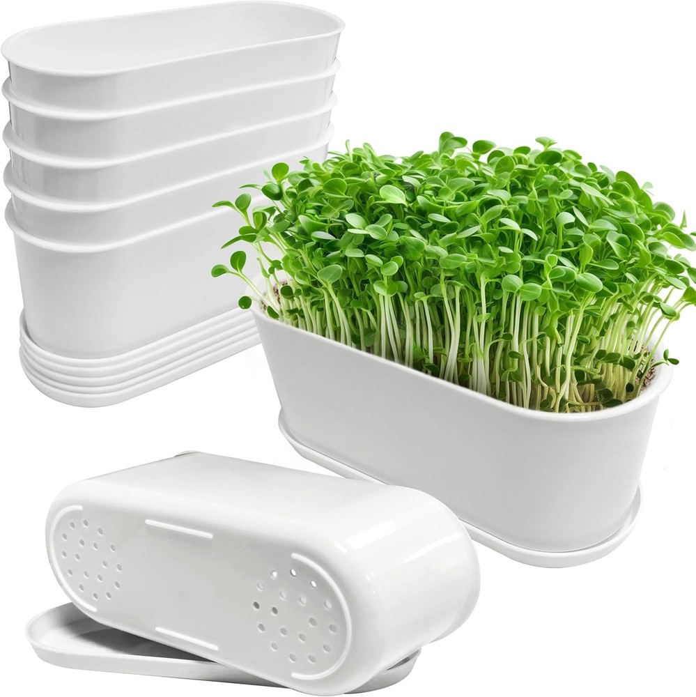 5 Set Window Herb Planter Box Rectangular,8.5X3.5 Inch White Plastic Planters wi
