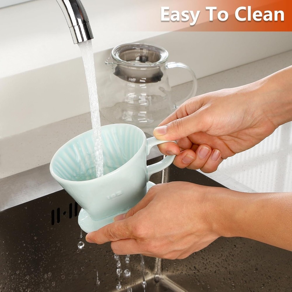 Pour over Ceramic - Coffee Dripper Ceramic Coffee Maker with 3 Holes Flat Bottom