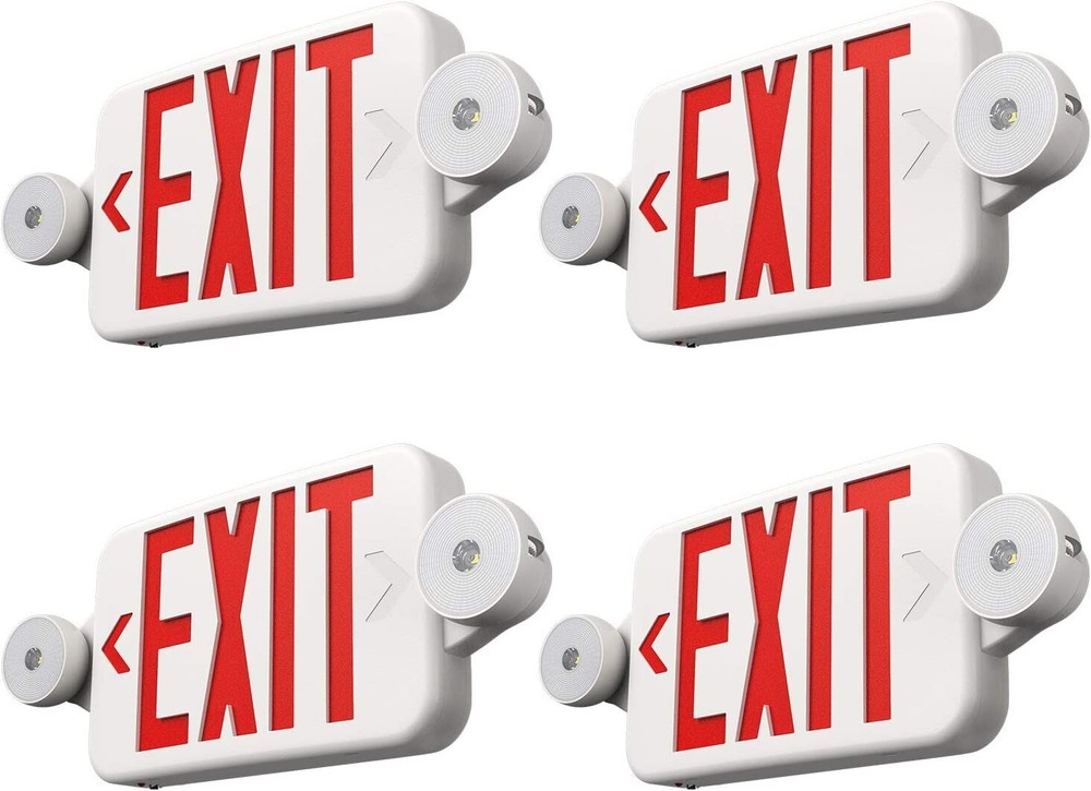 4 Pack LED Exit Sign Emergency Light–Hi Output RED Compact Combo UL 924 Listed