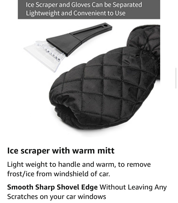 2 Pack Ice Scraper Mitts with Waterproof Snow Remover Glove