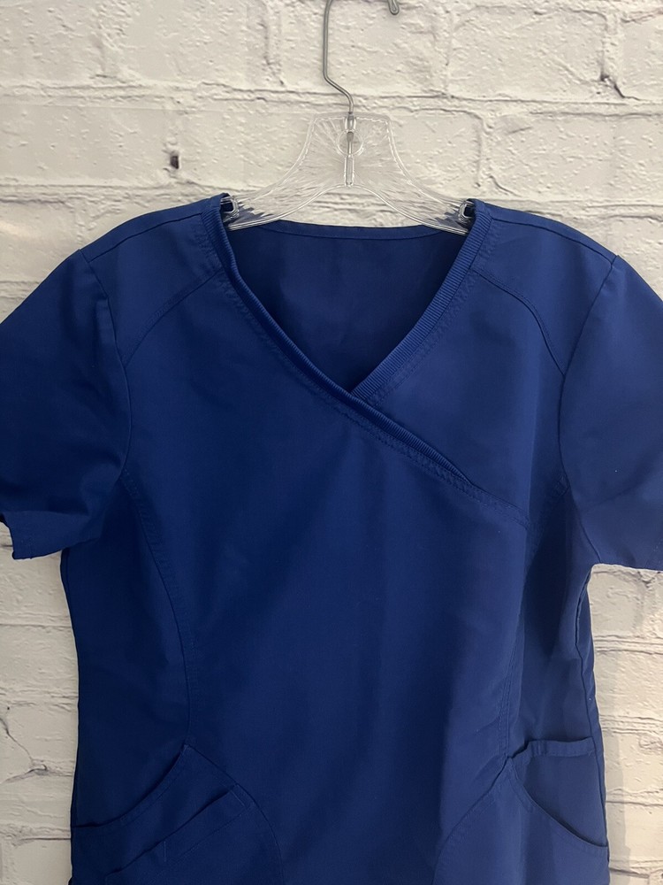 Unbranded Solid Blue V-Neck Scrub Top STRETCH Women's Size Small