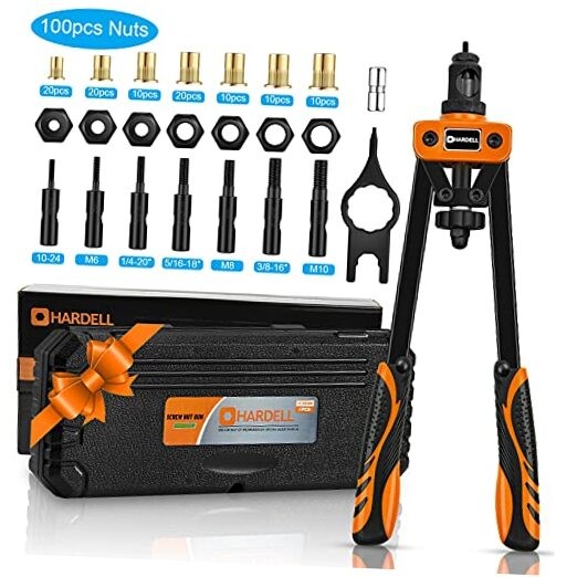 Rivet Nuts Tool, 14" Hand Rivet Tool Kits with 100Pcs Rivet 14" Rivet Nut Tool