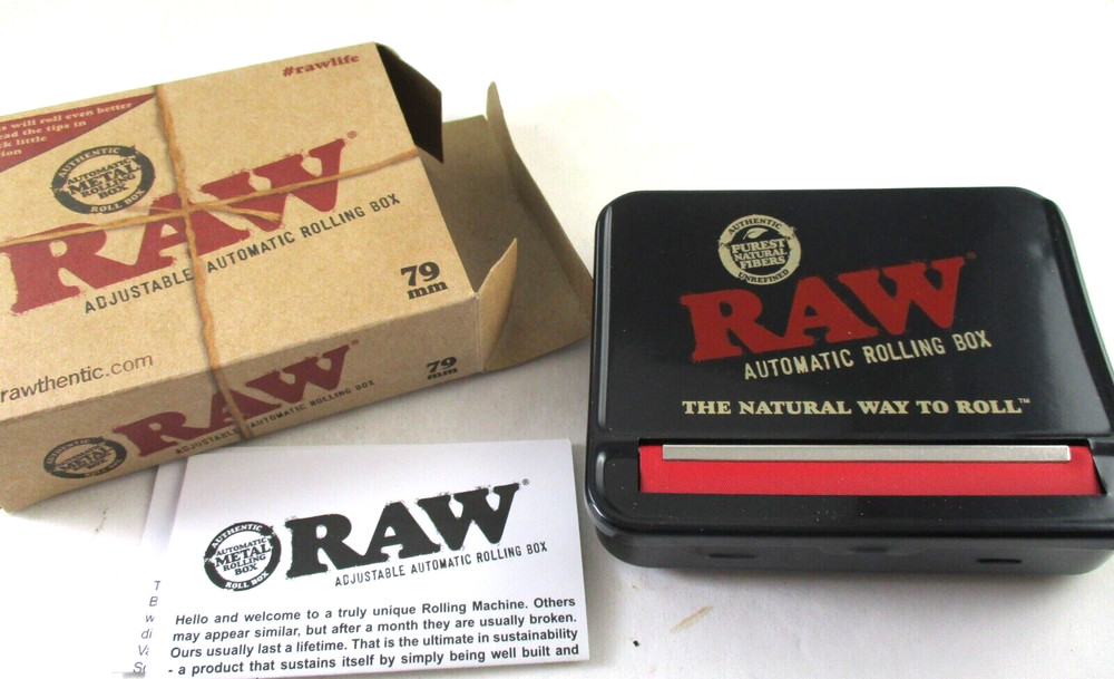 RAW 79mm Adjustable Automatic Cigarette Rolling Box w/ instructions