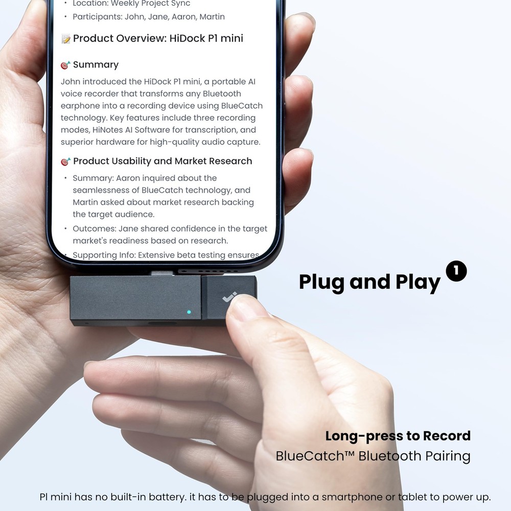 HiDock P1 mini AI Voice Recorder: Smart Recorder Work with Gray