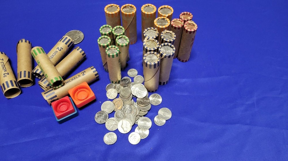 60 Assorted Coin Roll Wrappers Color Coded With Crimping Tool Set Coins Pennies