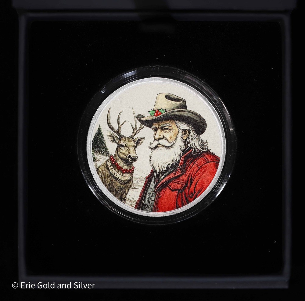 Santa Cowboy 1 oz Colorized Silver Round w/ Box