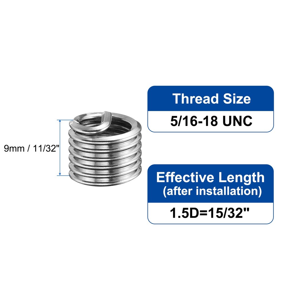 50pcs Wire Thread Inserts 5/16-18 UNC 1.5D Helical Threaded Sleeve Thread Repair