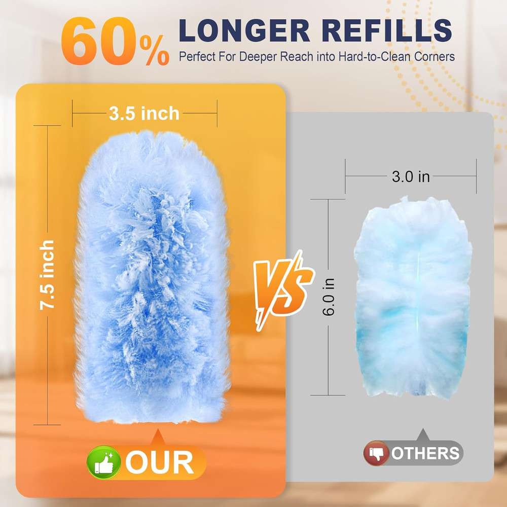 30-Pack Heavy Duty Duster Refills Compatible with Swiffer, 3FT Extendable Handle