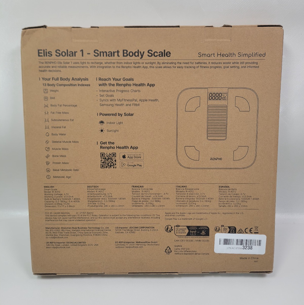 Renpho Elis Solar Smart Scale Bluetooth Body Fat BMI Analyzer