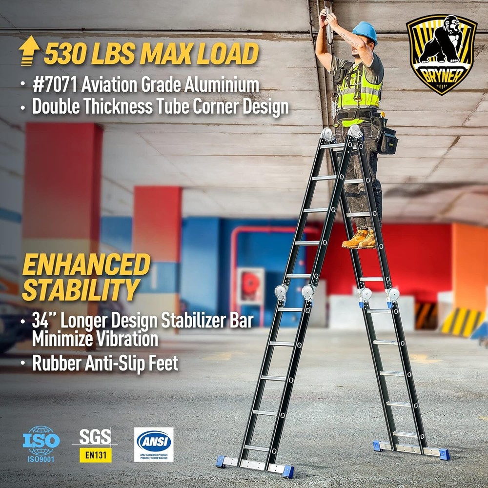 Bryner Folding Step Ladder,19.6ft ,7in1 Multi-Purpose Folding Extension Ladders