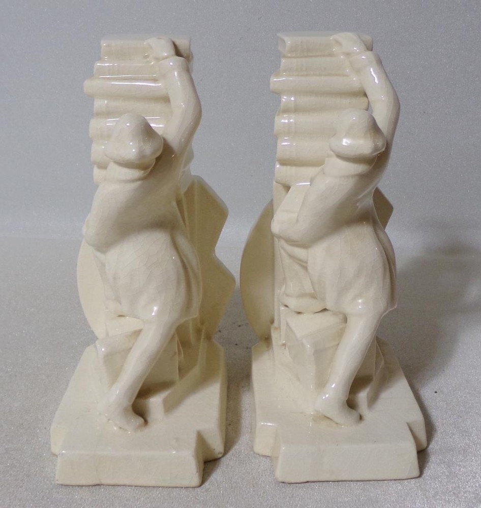 Art Deco Ceramic Librarian Professor Bookends