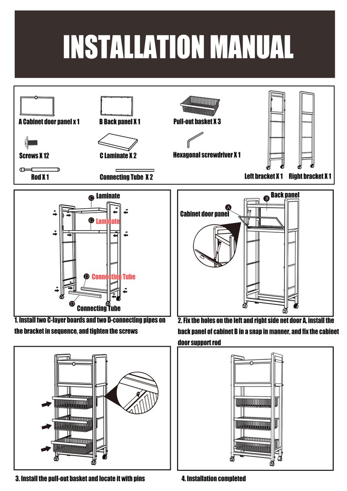 5-Tier Microwave Rack Bread Storage Kitchen Organizer Shelf W/ Brakeable Casters