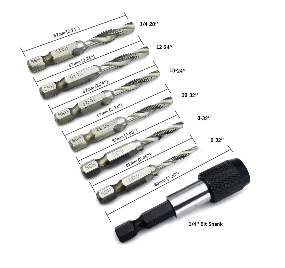 NORTOOLS Drill Tap HSS Combination and Set with 1/4 Inch Quick...