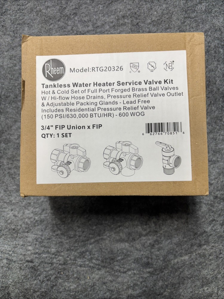 Rheem Brass Service Valves for Tankless Water Heaters RTG20326
