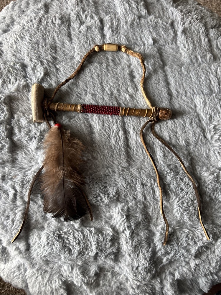 Native American Beaded Antler Peace Pipe EUC
