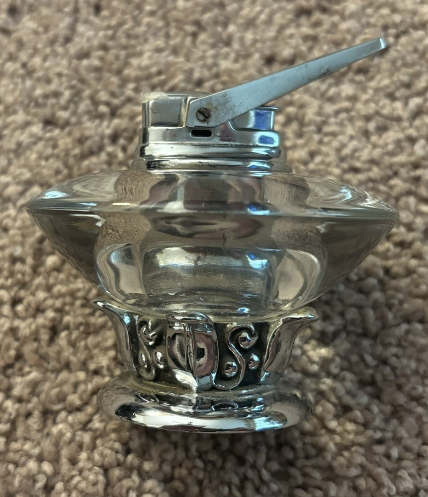 Ronson NORDIC Table Lighter Silver & Crystal MCM RETRO Sleek Design