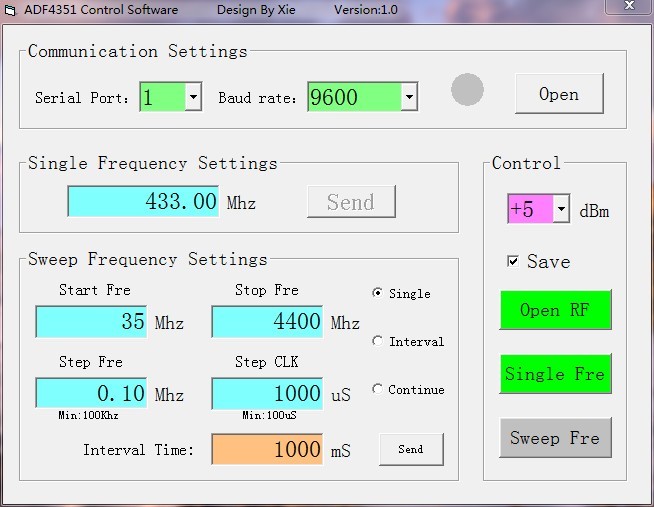 ADF4351 35MHz-4.4GHz Sweep frequency RF signal source frequency synthesizer +PC