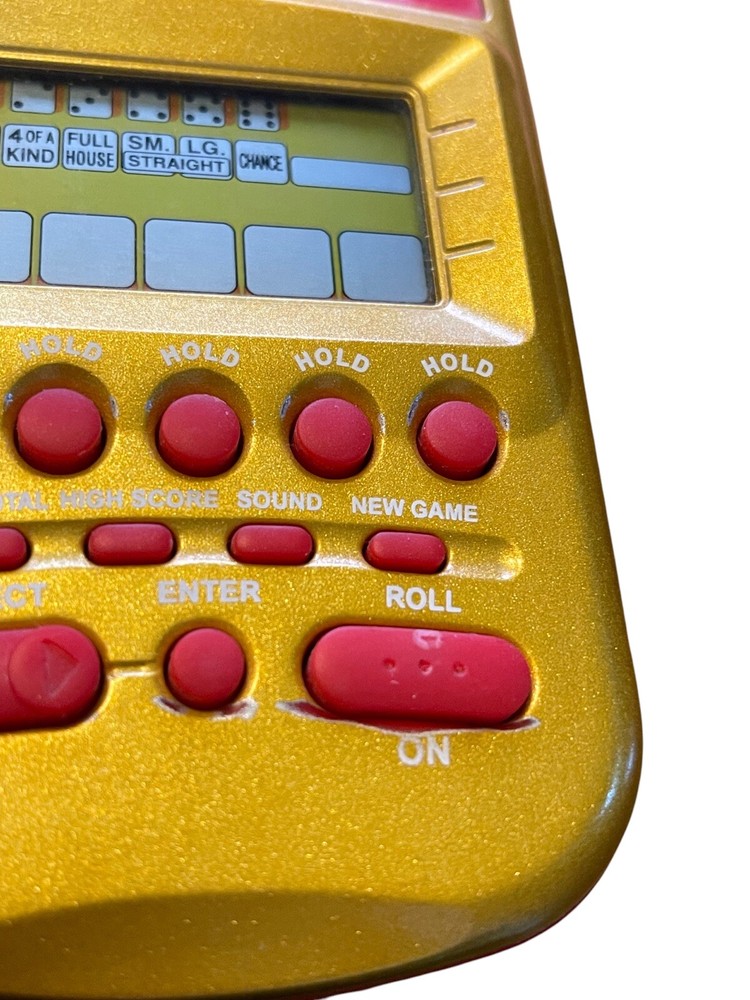 Vintage Yahtzee Electronic Handheld Game Gold & Red Hasbro 2002 Working Tested