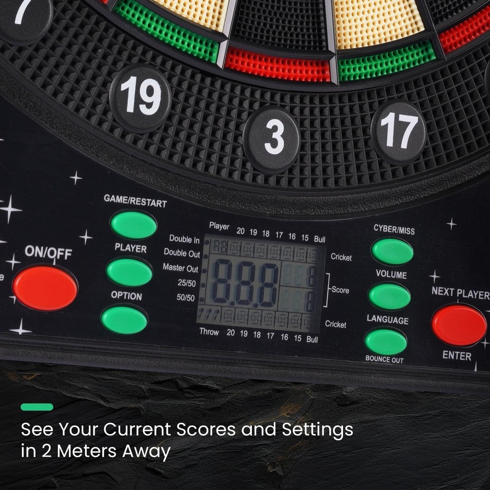 WIN.MAX Electronic Dartboard with LED Auto Scoring, 12 Darts, 8 Player Mode & So