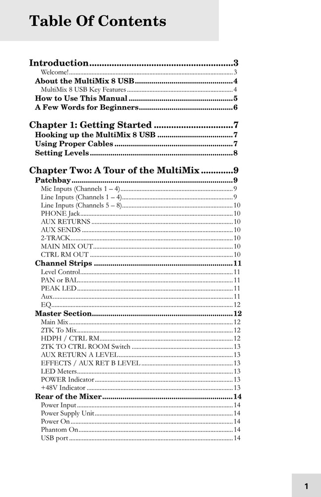 Alesis Multimix 8 — Reference Manual User Guide — 33 Pages — USA Made