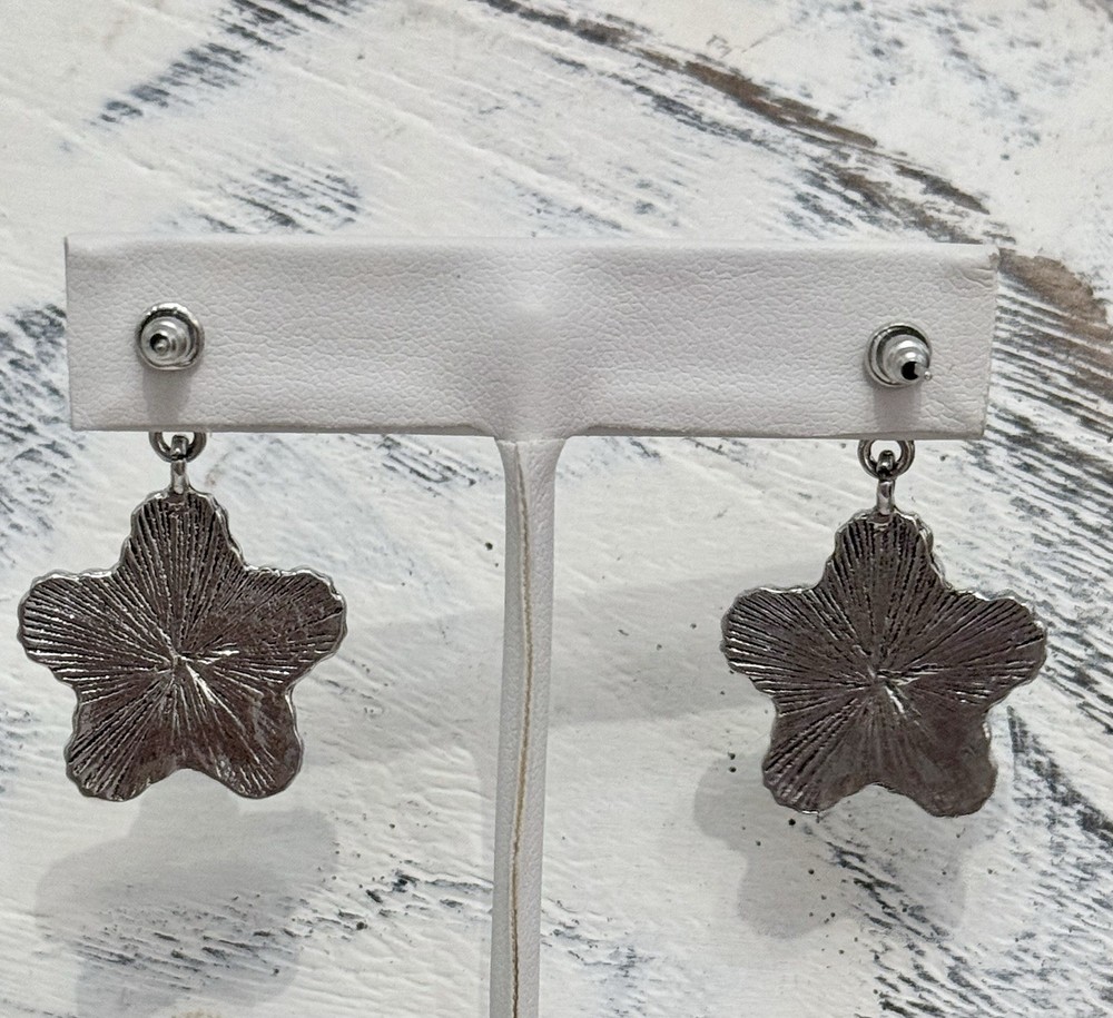 Turquoise Star Dangle Earrings Western Boho Silver Tone NEW