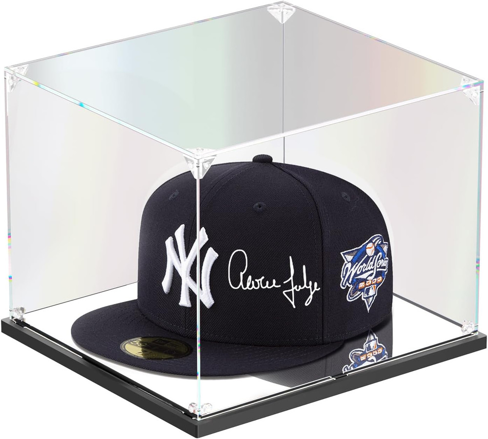 Hat Display Case, Clear Acrylic Hat Box with Mirror Base, Display Case for Baseb