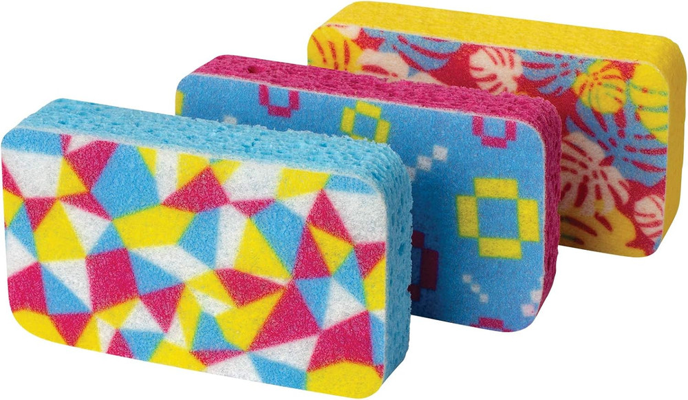 , Cleaning Sponge Scrub Pink, 3 Count