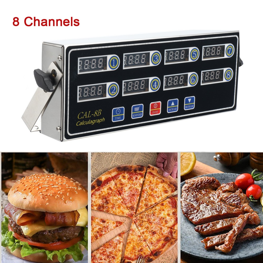 8Channel Commercial Digital Timer Calculator Chart Kitchen Loud Countdown AC110V