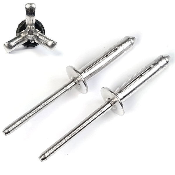 3/16 x 3/8 Grip 66 Tri-Fold Aluminum Flat Head Exploding Rivets QTY 25
