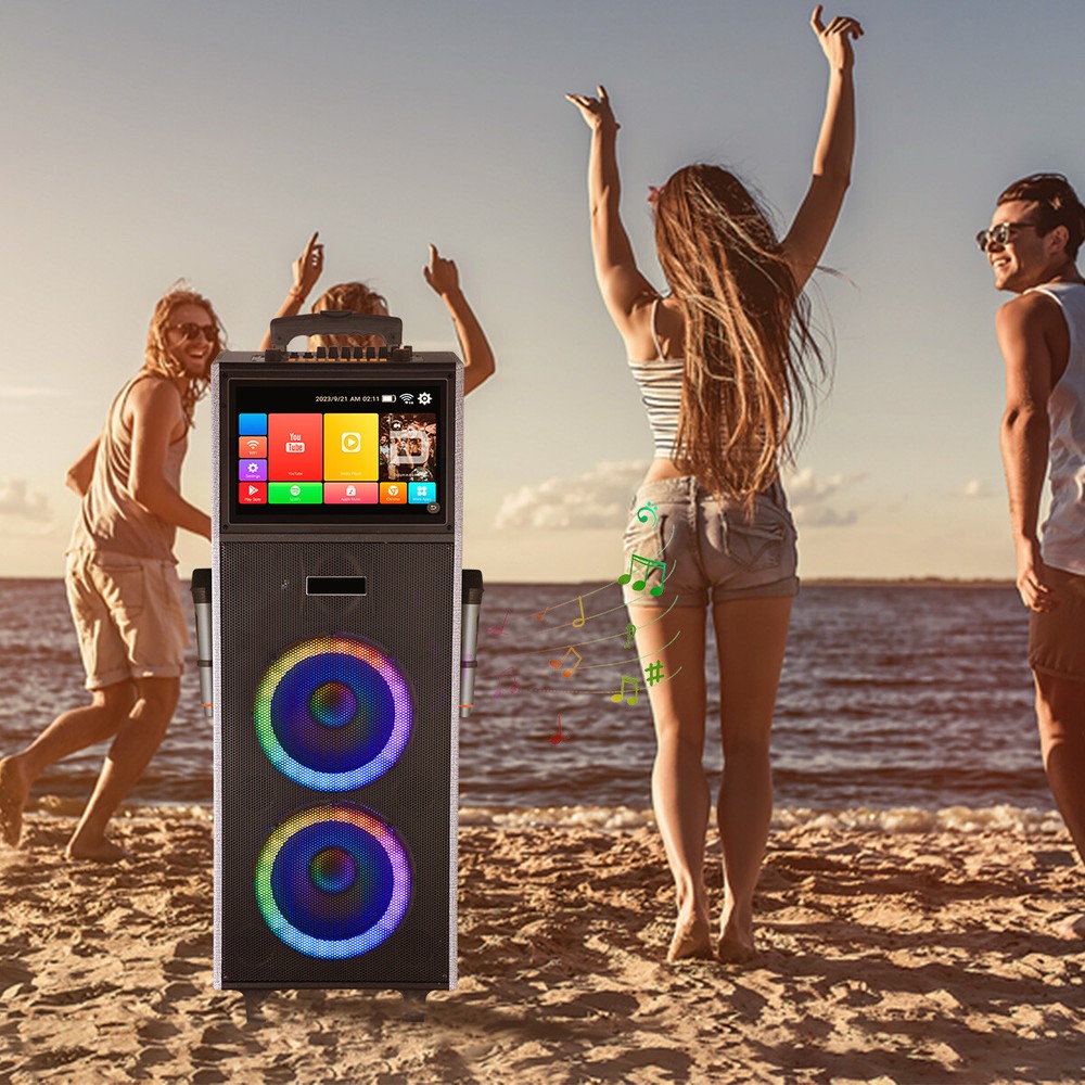 LOUD Bluetooth Speaker Karaoke Machine w/ Wireless Mic & Lyrics Display Screen