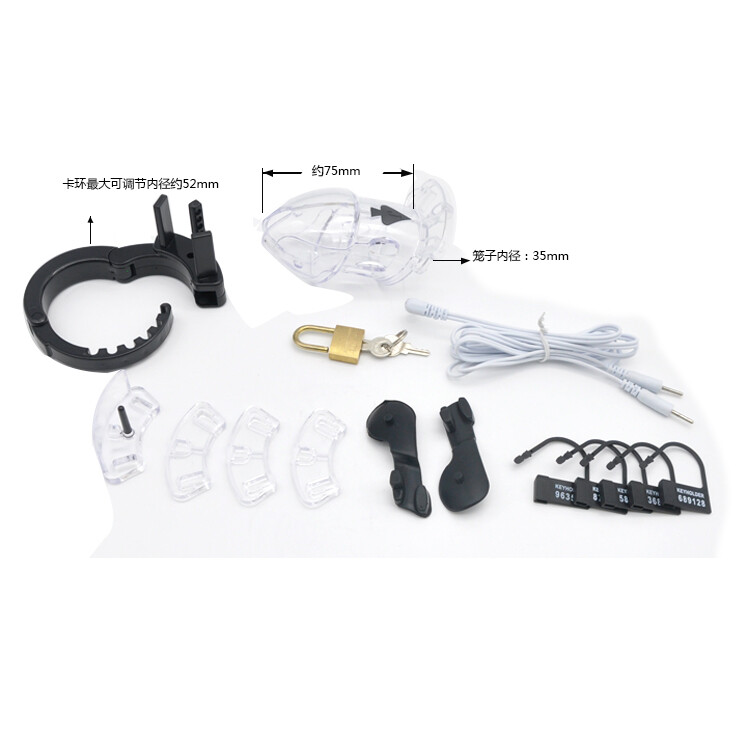 Male Bondage E-stim Shock Chastity Device Cage with Adjustable Cuff Rings BDSM