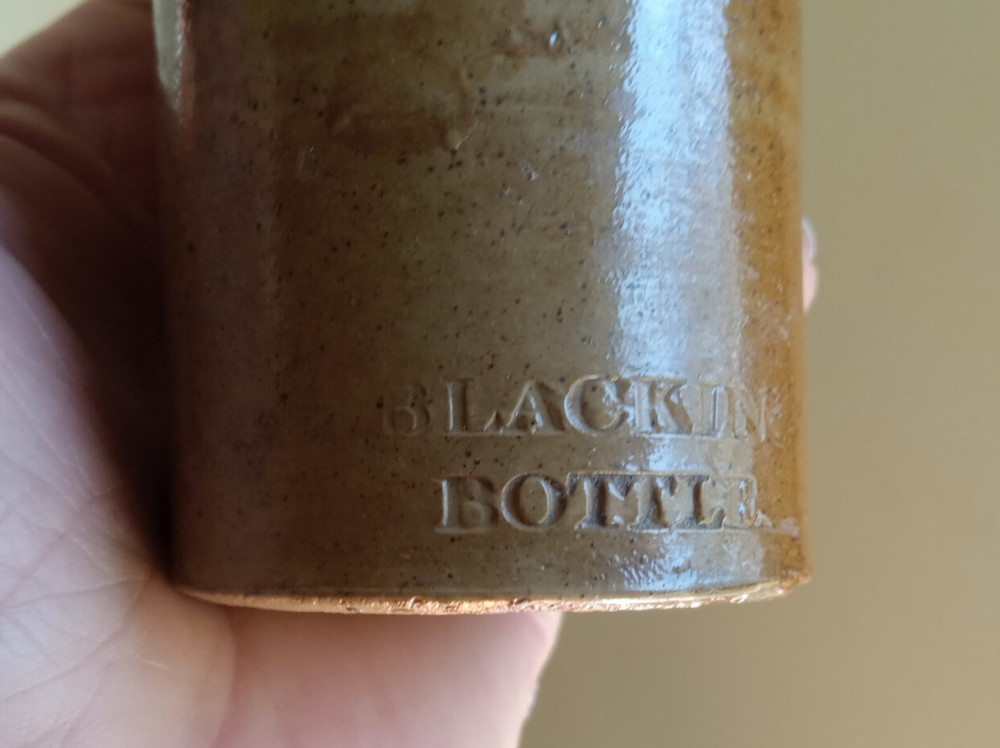 1870s BLACKING BOTTLE EMBOSSED STONEWARE WIDE MOUTH BOOT BLACKING BOTTLE