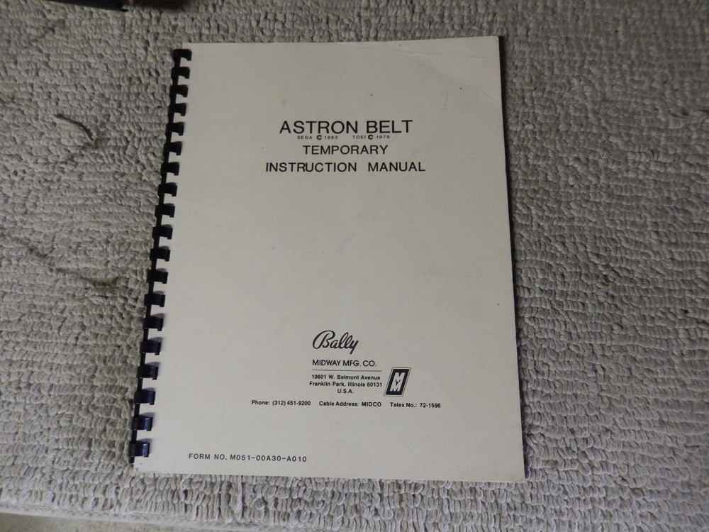 ASTRON BELT BALLY MIDWAY TEMPORARY    arcade game owners manual