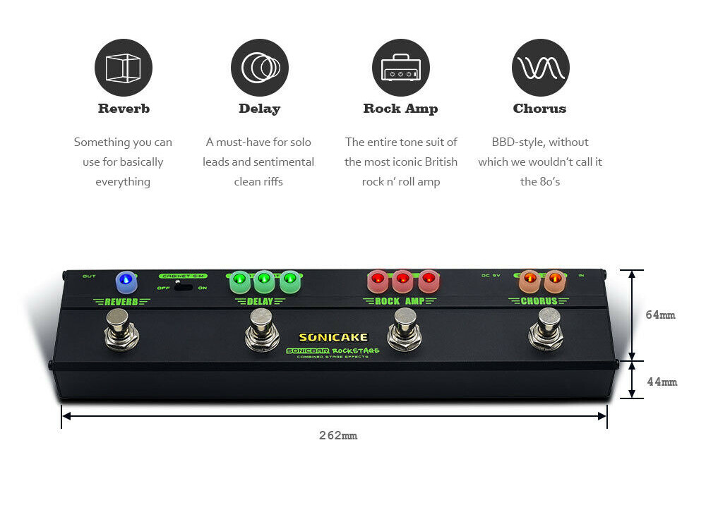 SONICAKE Guitar Multi Effect Pedal Chorus Delay Reverb Distortion