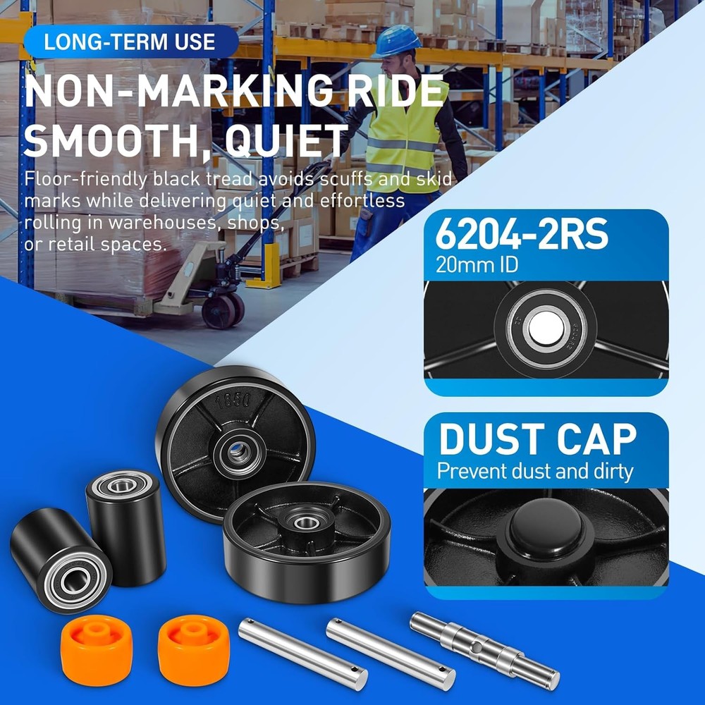 PTH50 Pallet Jack Wheels Full Set Steering Wheels & Front Load Roller For Crown