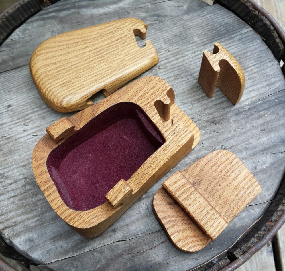 VTG Handcrafted Puzzle Box By John Pollack Red Oak Signed Keepsake With Notes