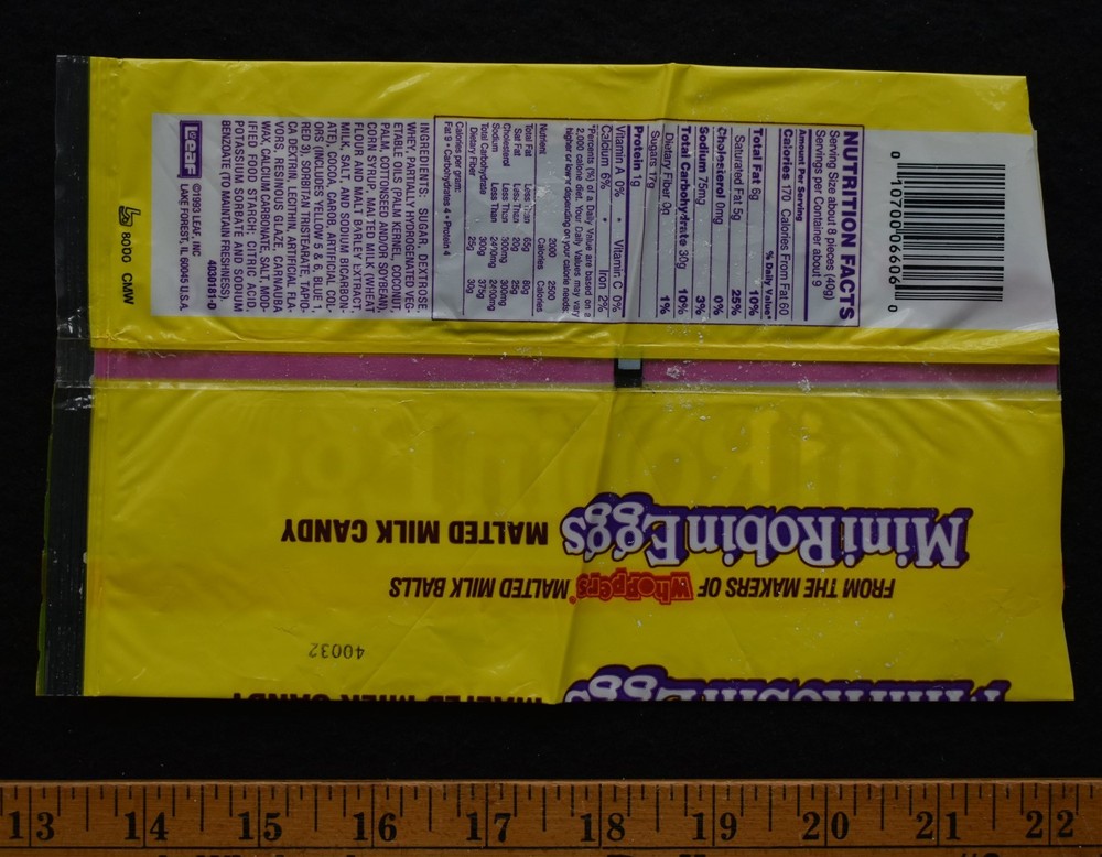 [ 1993 Whoppers Candy - Mini Robin Eggs - Easter Bunny Candy Bag - Vintage ]