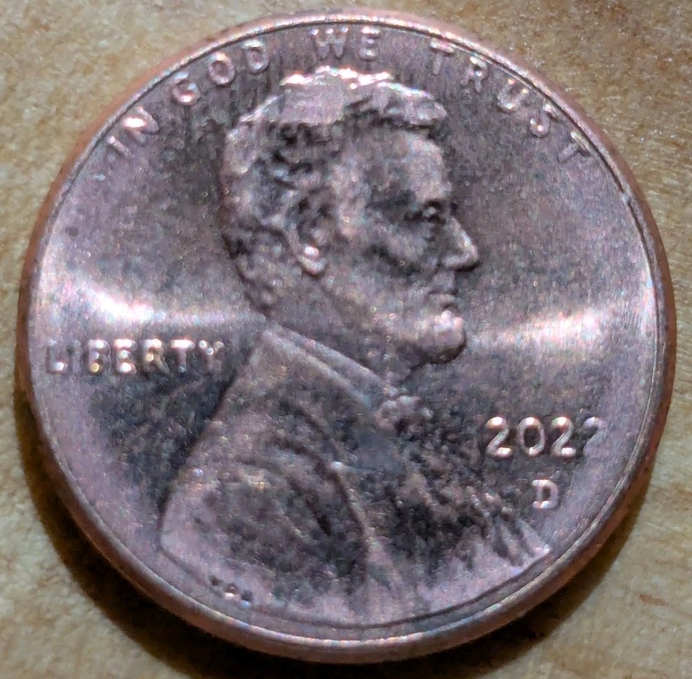 2022-D Lincoln Shield Cent 1c MS RD Struck Through Grease Error